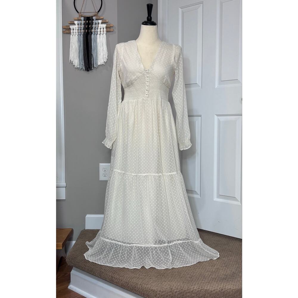 Patrons of Peace Dress Sz L Cream Boho Prairie Cottagecore Coastal